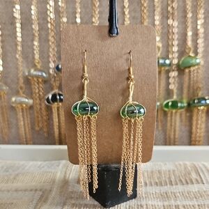 Green Glass Jellyfish Earrings